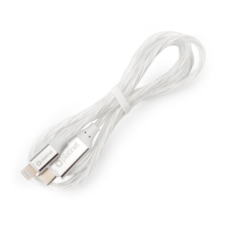 USB kabel USB-C / Lightning konektor s LED pozadinskim osvjetljenjem 27W 1m bijela