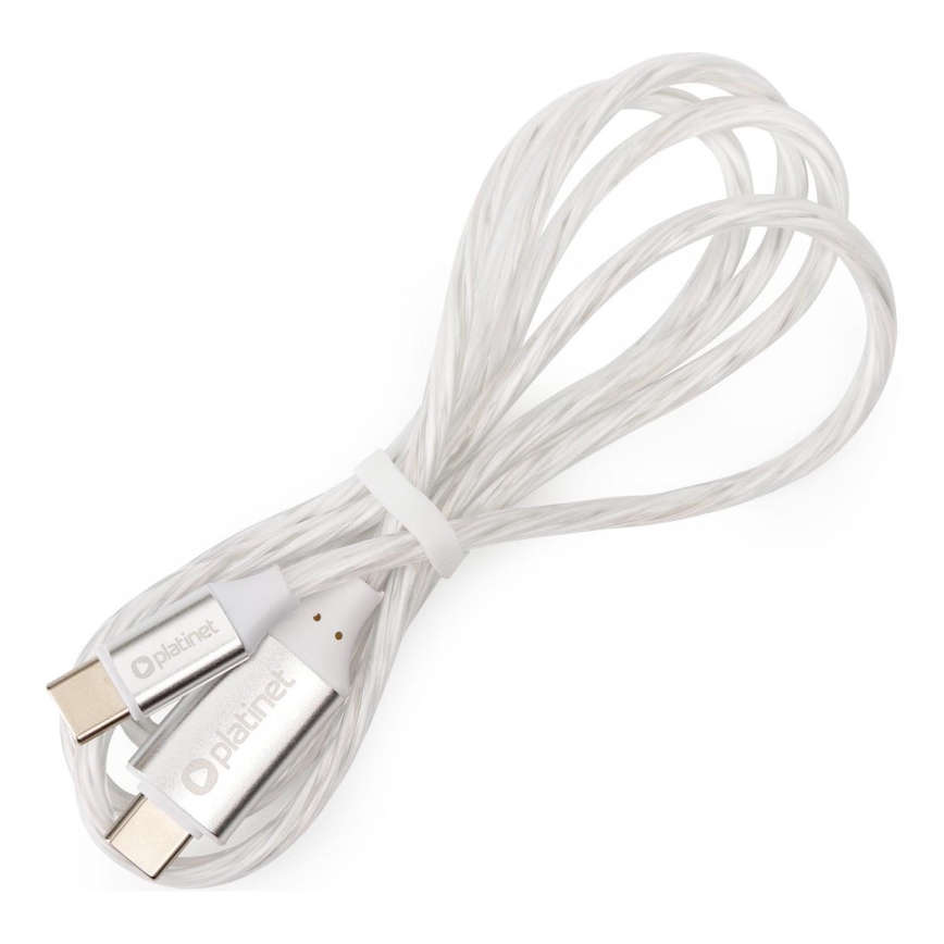 USB kabel USB-C / USB-C konektor s LED pozadinskim osvjetljenjem 60W 1m bijela