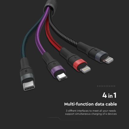 USB / USB Lightning  / MicroUSB / USB-C 1,2m višebojno