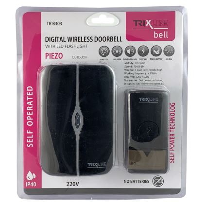 Utično bežično zvono PIEZO BELL 230V + 1x23A IP40 crna