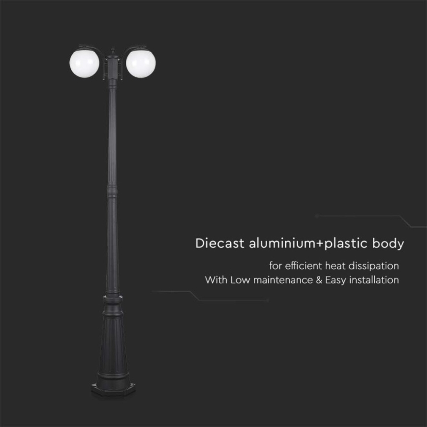 Vanjska lampa 2xE27/60W/230V IP44 199 cm crna
