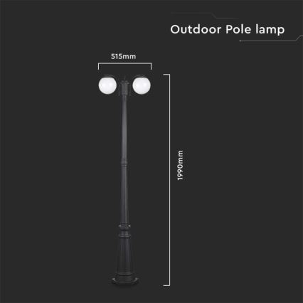Vanjska lampa 2xE27/60W/230V IP44 199 cm crna
