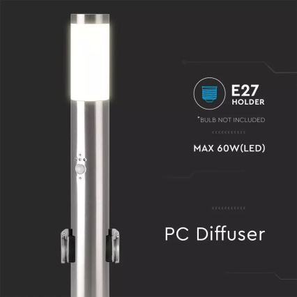 Vanjska lampa sa senzorom + 2 utičnice SCHUKO 1xE27/60W/230V IP44 60cm mat krom
