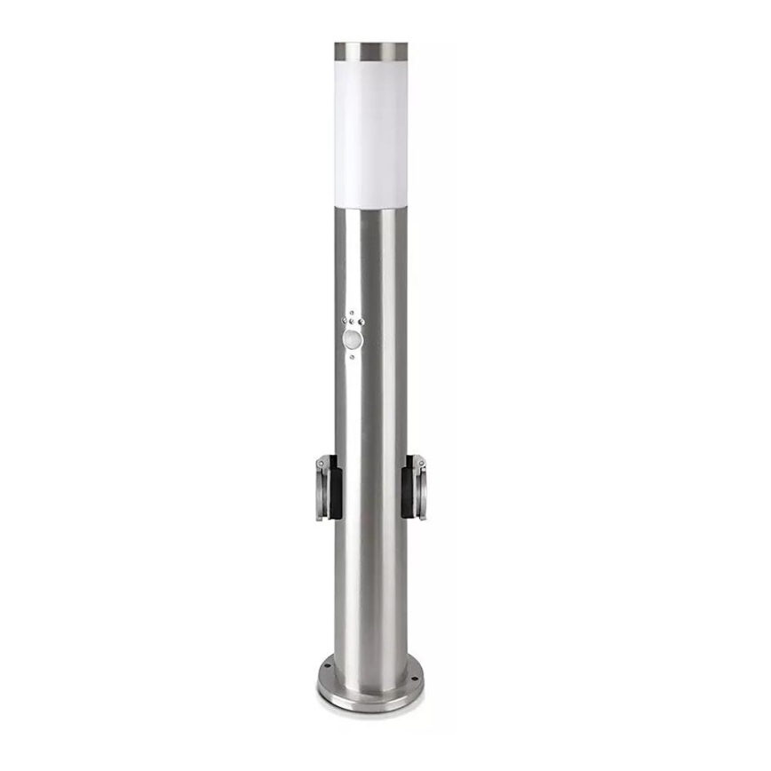 Vanjska lampa sa senzorom + 2 utičnice SCHUKO 1xE27/60W/230V IP44 60cm mat krom