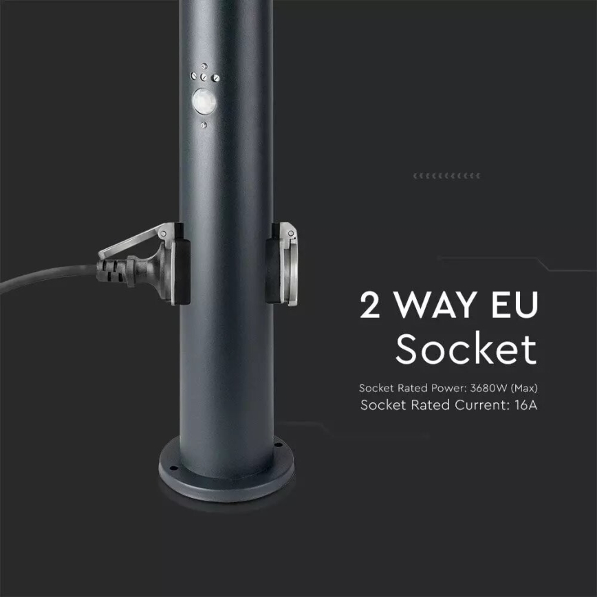 Vanjska lampa sa senzorom i 2 utičnice SCHUKO 1xE27/60W/230V IP44 60cm antracit