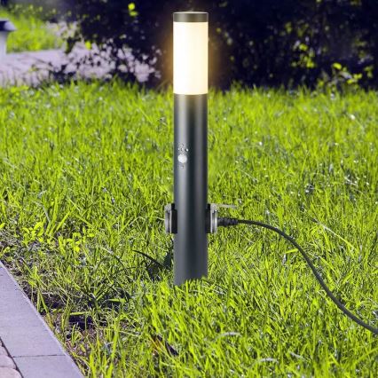 Vanjska lampa sa senzorom i 2 utičnice SCHUKO 1xE27/60W/230V IP44 60cm antracit