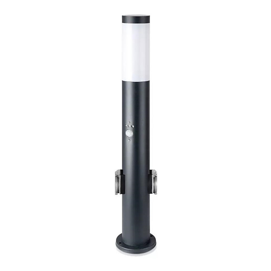 Vanjska lampa sa senzorom i 2 utičnice SCHUKO 1xE27/60W/230V IP44 60cm crna