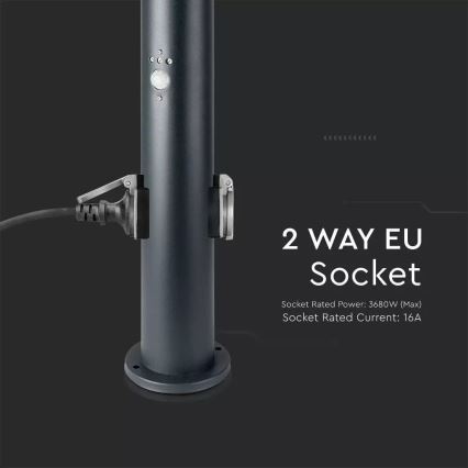 Vanjska lampa sa senzorom i 2 utičnice SCHUKO 1xE27/60W/230V IP44 60cm crna
