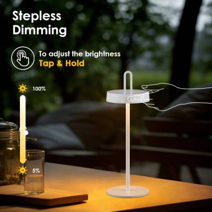 Vanjska punjiva LED stolna lampa na dodir s prigušivanjem SHINE LED/1,5W/3,7V 3000 mAh IP44 bijela
