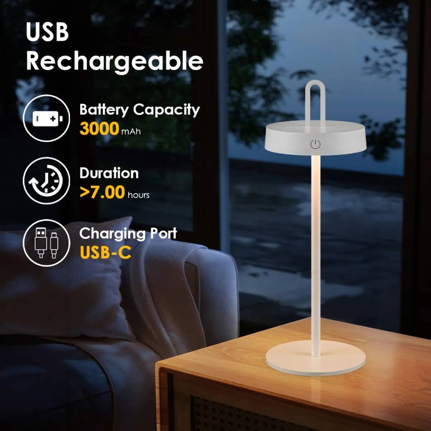 Vanjska punjiva LED stolna lampa na dodir s prigušivanjem SHINE LED/1,5W/3,7V 3000 mAh IP44 bijela