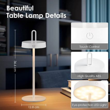 Vanjska punjiva LED stolna lampa na dodir s prigušivanjem SHINE LED/1,5W/3,7V 3000 mAh IP44 bijela
