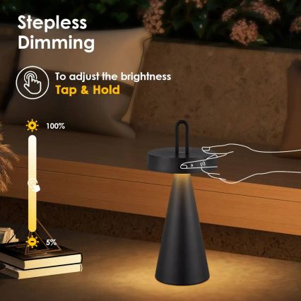 LED prigušiva vanjska punjiva dodirna stolna lampa HALO LED/1,5W/3,7V 3000 mAh IP44 crna