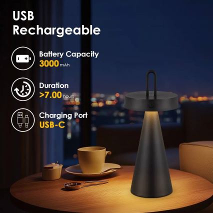 LED prigušiva vanjska punjiva dodirna stolna lampa HALO LED/1,5W/3,7V 3000 mAh IP44 crna