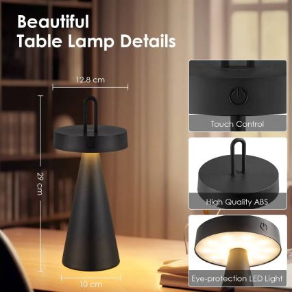 LED prigušiva vanjska punjiva dodirna stolna lampa HALO LED/1,5W/3,7V 3000 mAh IP44 crna