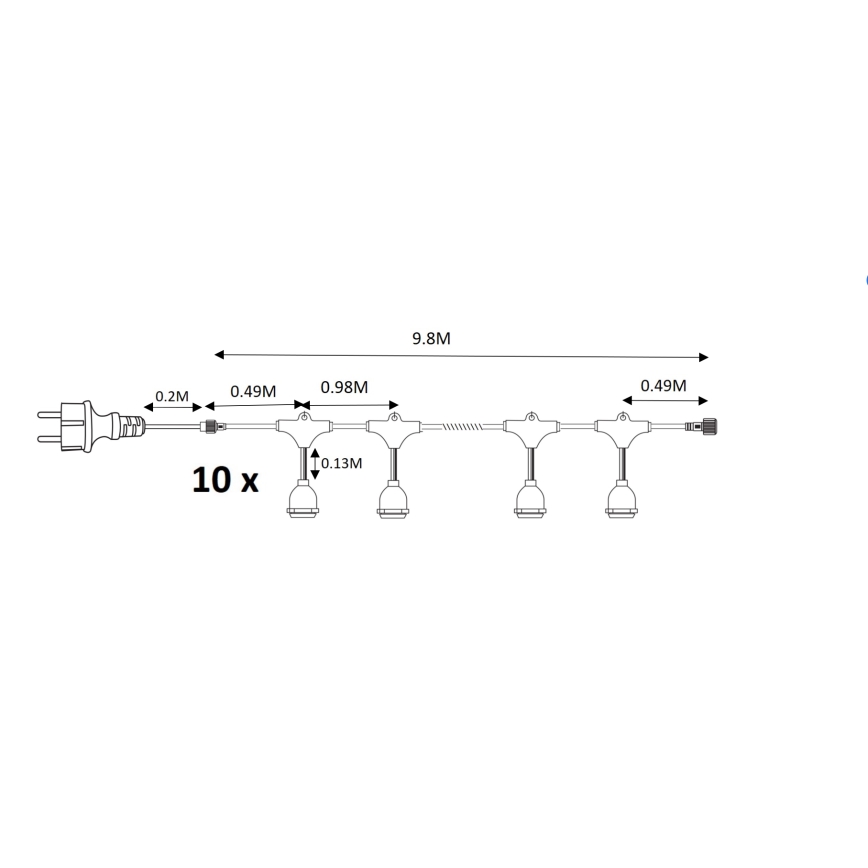 Vanjski dekorativni lanac GIRLANDA 10xE27/15W/230V 10m IP44