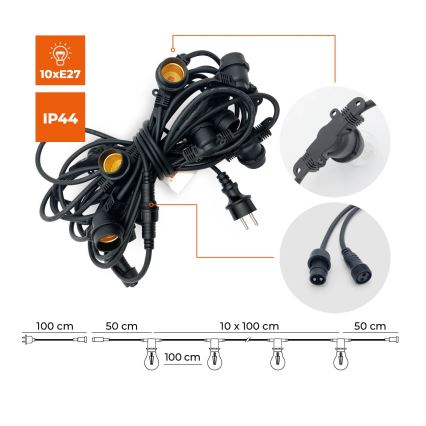 Vanjski dekorativni lanac MIMOSA 10xE27/1,3W/230V IP44 10 m