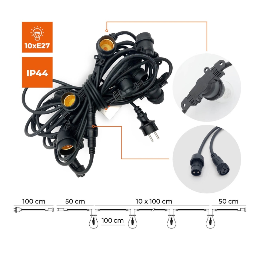 Vanjski dekorativni lanac MIMOSA 10xE27/1,3W/230V IP44 10 m