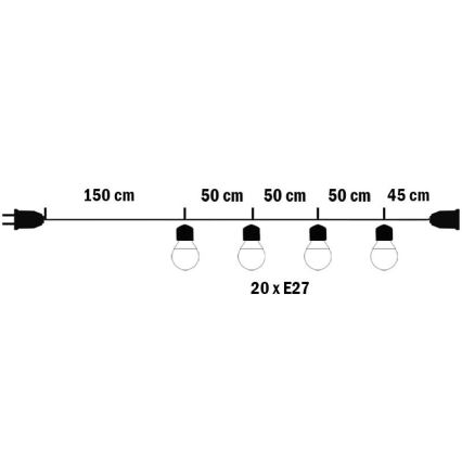 Vanjski dekorativni lanac MIMOSA 20xE27/1,3W/230V IP44 10m