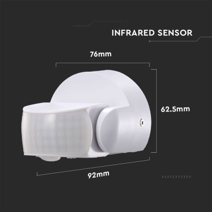 Vanjski infracrveni senzor pokreta 180/360° 600W/230V IP65 bijela