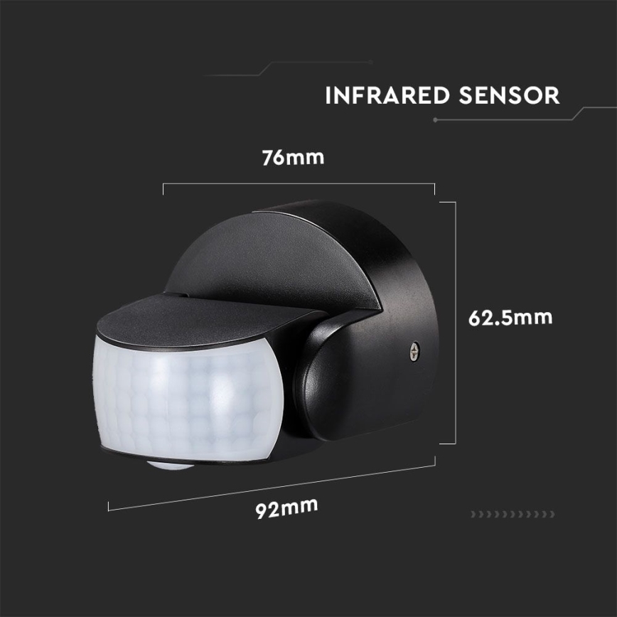 Vanjski infracrveni senzor pokreta 180/360° 600W/230V IP65 crna