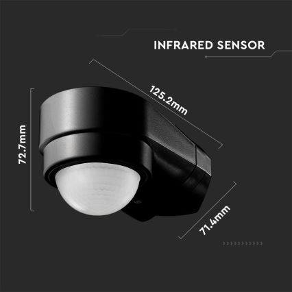 Vanjski infracrveni senzor pokreta 240° 600W/230V IP65 crna