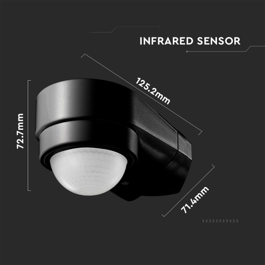 Vanjski infracrveni senzor pokreta 240° 600W/230V IP65 crna