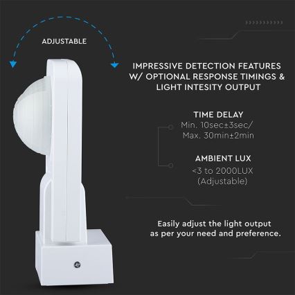 Vanjski infracrveni senzor pokreta 360° 1000W/230V IP65 bijela