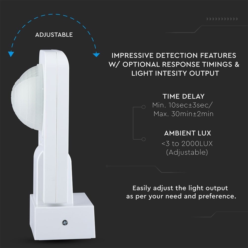 Vanjski infracrveni senzor pokreta 360° 1000W/230V IP65 bijela