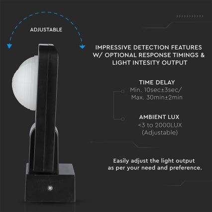 Vanjski infracrveni senzor pokreta 360° 1000W/230V IP65 crne boje
