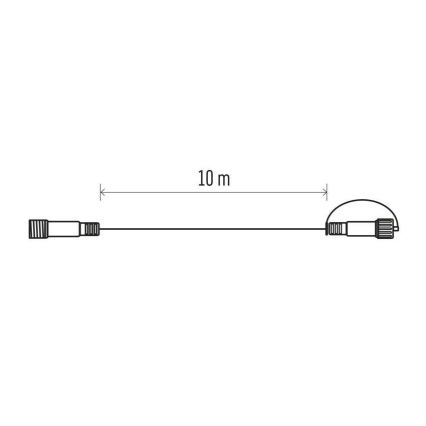 Vanjski produžni kabel za svjetlosne lance, 10 m, IP44, crne boje