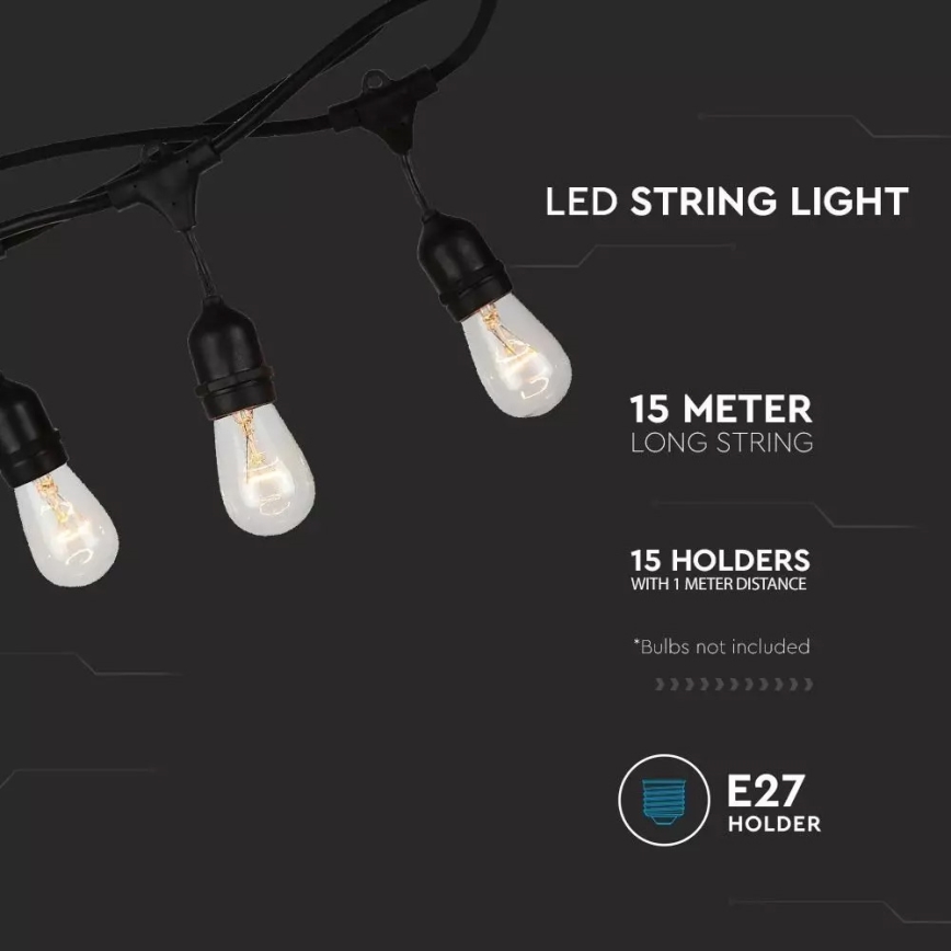 Vanjski svjetlosni niz STRING 15m 15xE27/25W/230V IP54