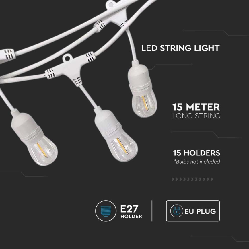 Vanjski svjetlosni niz STRING 15xE27/40W/230V 15m IP65
