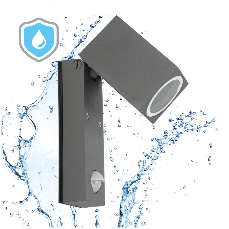 Vanjsko zidno svjetlo s senzorom QUAZAR 1xGU10/35W/230V IP44 siva