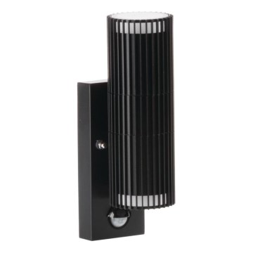Vanjsko zidno usmjereno svjetlo sa senzorom pokreta i sumraka RADILO 2xGU10/11W/230V IP44 crna