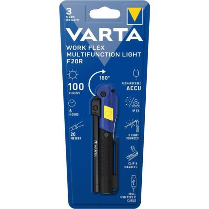 Varta 18649101401 - LED Punjiva baterijska svjetiljka WORK FLEX F20R LED/5V IP54