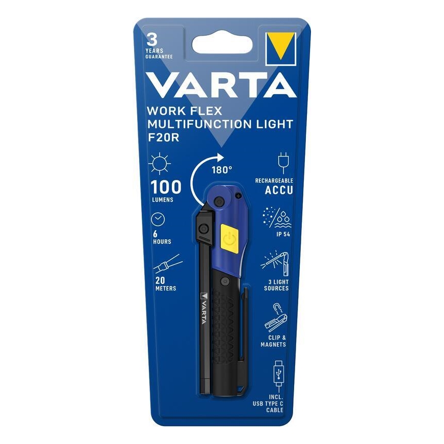 Varta 18649101401 - LED Punjiva baterijska svjetiljka WORK FLEX F20R LED/5V IP54