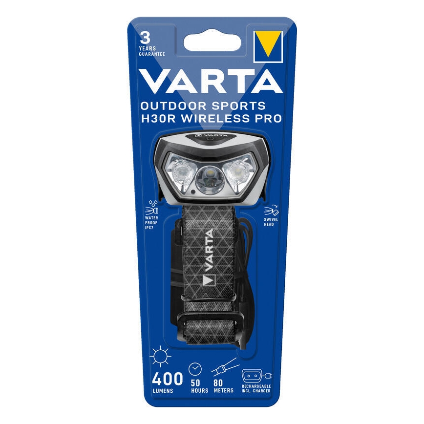 Varta 18650101401 - LED Prigušiva punjiva čeona svjetiljka s bežičnim punjenjem OUTDOOR SPORTS LED/5V 1800 mAh IPX7