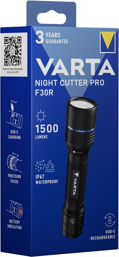 Varta 18921101111 - LED Punjiva baterijska svjetiljka NIGHT CUTTER PRO F30R LED/USB IP67