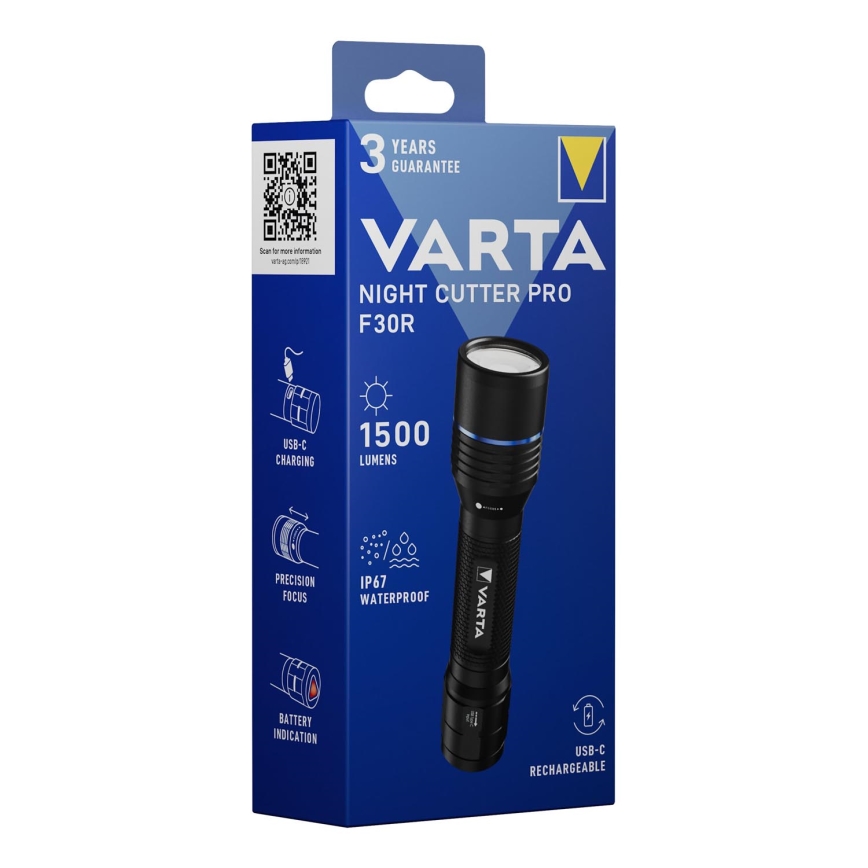 Varta 18921101111 - Punjiva LED svjetiljka NIGHT CUTTER PRO F30R LED/USB IP67 2600 mAh
