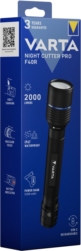 Varta 18922101111 - LED Punjiva baterijska svjetiljka s power bankom NIGHT CUTTER PRO F40R LED/USB IP67
