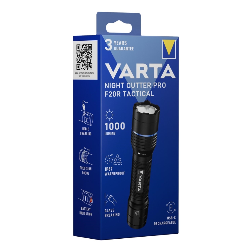 Varta 18923101111 - LED Taktička punjiva baterijska svjetiljka NIGHT CUTTER PRO F20R LED/USB