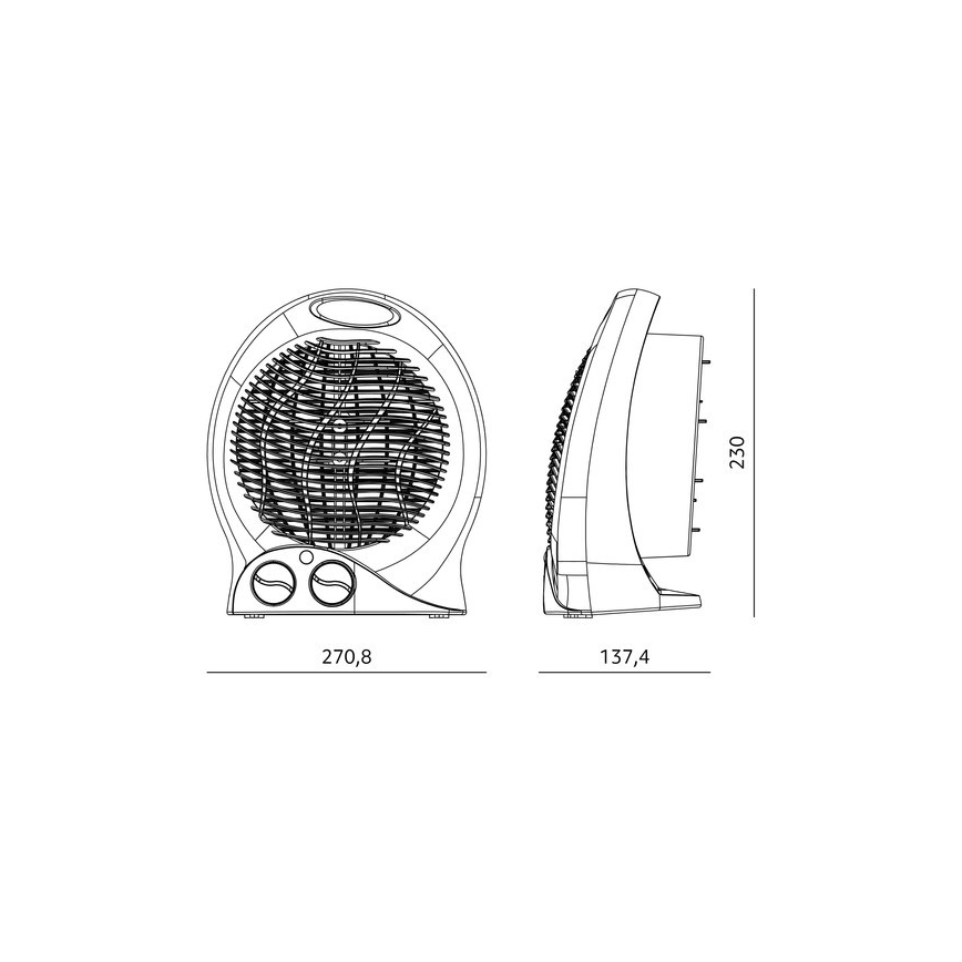 Ventilator s grijačem 1000/2000W/230V crni