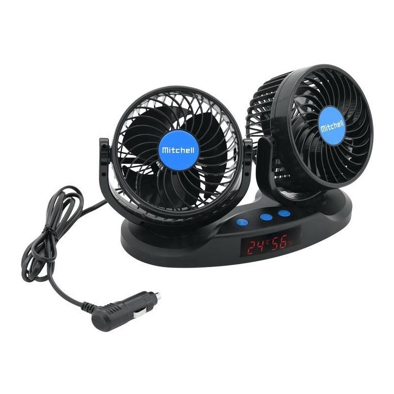 Ventilator za instrumentnu ploču automobila s termometrom 9W/12V crna