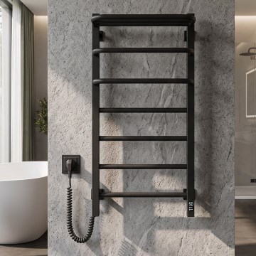 Vertaduro - Električni grijač za ručnike s termostatom DOR 155W/230V 80x48 cm IP44 crni lijevi