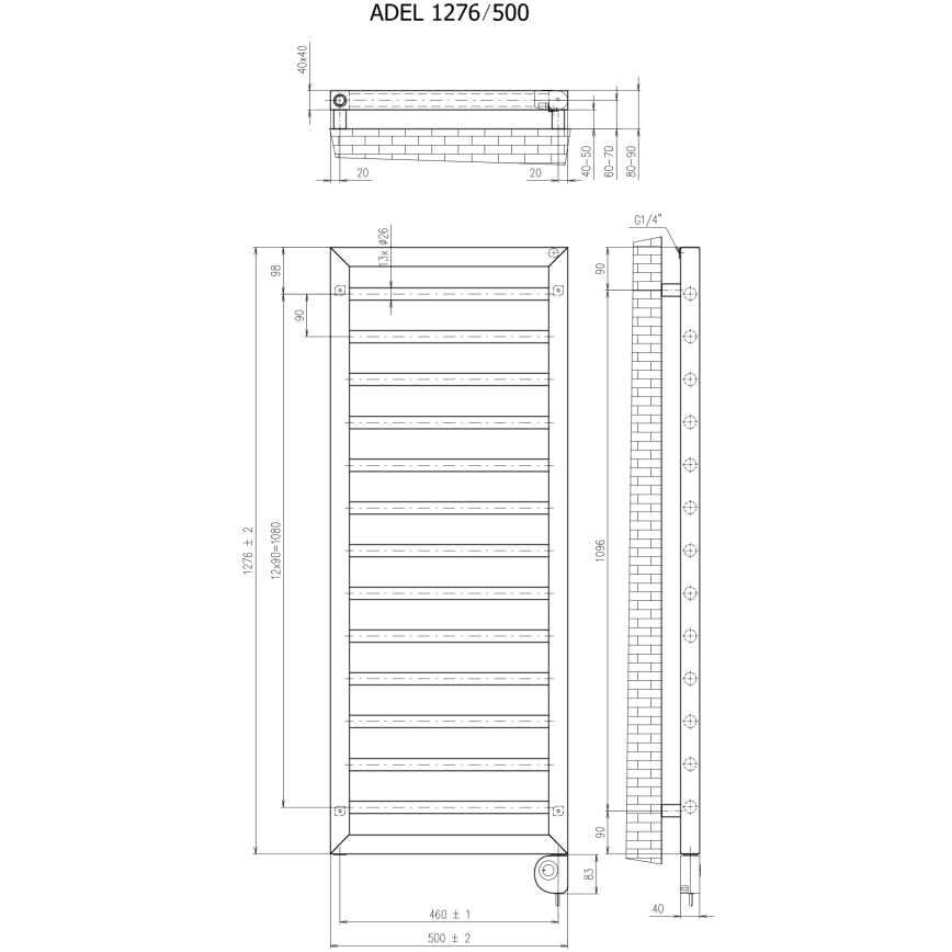 Vertaduro - Kupaonski radijator s termostatom ADEL 600W 128x50 cm bijela