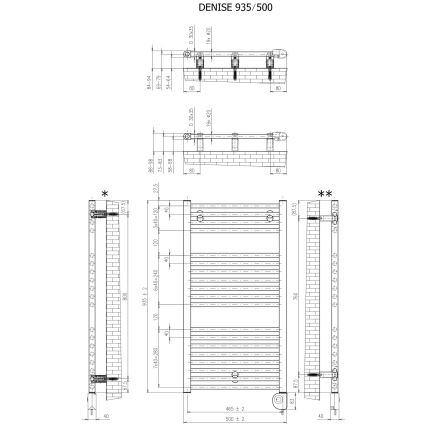 Vertaduro - Kupaonski radijator s termostatom DENISE 400W 94x50 cm bijela