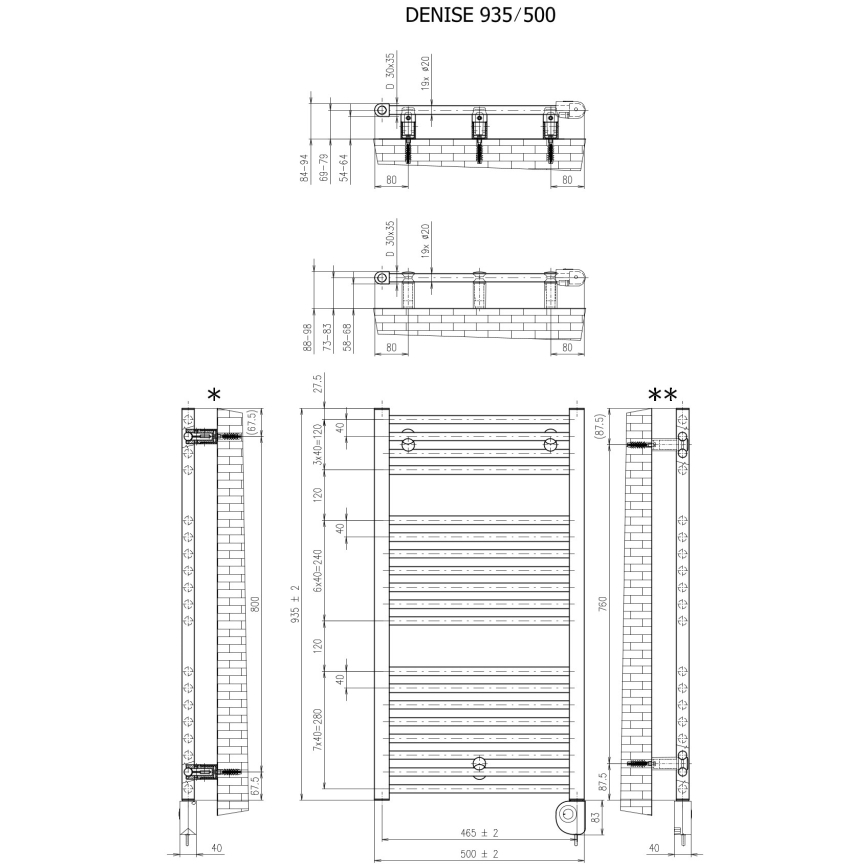 Vertaduro - Kupaonski radijator s termostatom DENISE 400W 94x50 cm bijela