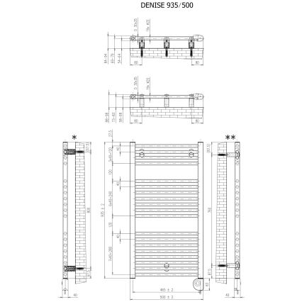 Vertaduro - Kupaonski radijator s termostatom DENISE 400W 94x50 cm taupe