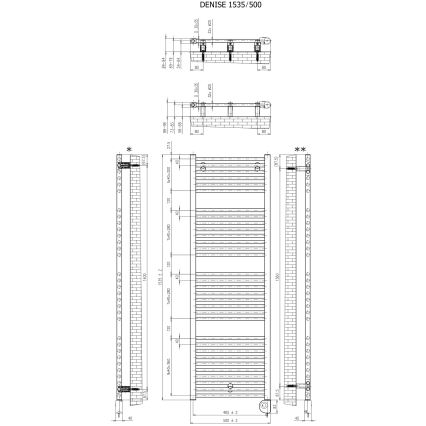 Vertaduro - Kupaonski radijator s termostatom DENISE 600W 154x50 cm bijeli