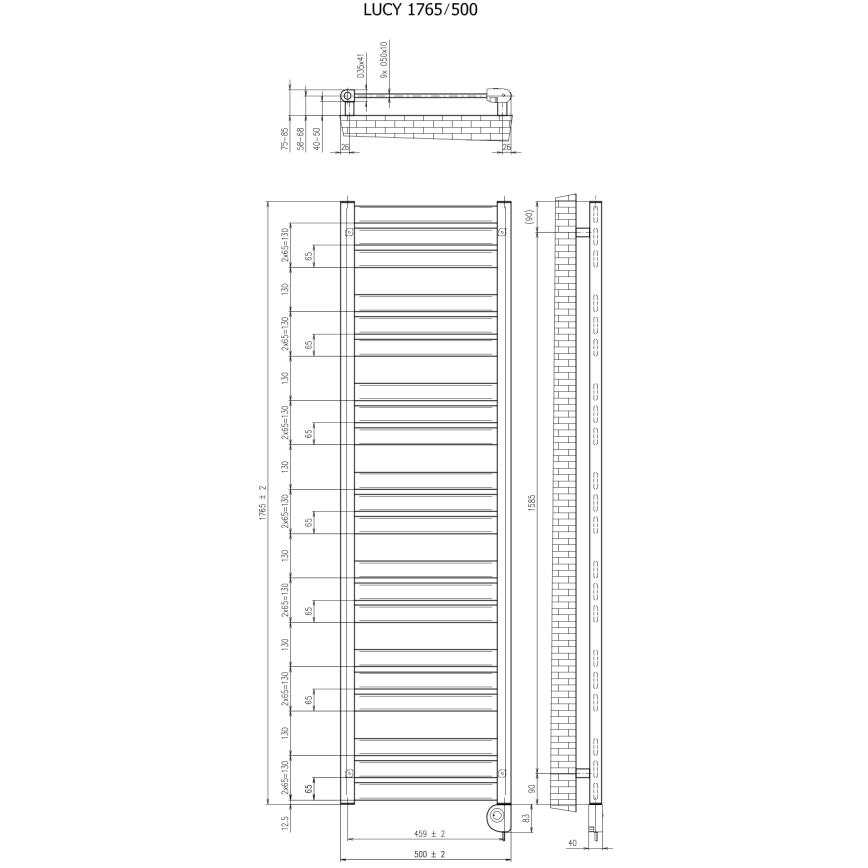 Vertaduro - Kupaonski radijator s termostatom LUCY 800W 177x50 cm crni